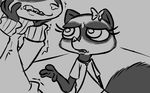  2016 anthro black_and_white brother brother_and_sister caitlin_vison clothed clothing disney duo fan_character female hair_bow hair_ribbon inkyfrog male mammal monochrome mustelid percy_vison polecat ribbons shaking sharp_teeth shivering sibling sister teeth zootopia 