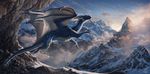  aaros_(artist) amazing_background ambiguous_gender blue_scales claws day detailed detailed_background dragon feral flying horn membranous_wings nude scales scalie sky snow solo western_dragon white_scales wings yellow_eyes 