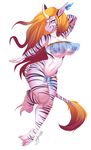  anthro areola breasts clothed clothing equine female hair horn hybrid loincloth looking_at_viewer mammal myloveless nipples skimpy smile solo stripes translucent transparent_clothing wide_hips zebra 