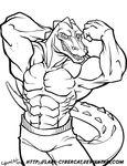  abs anthro clothed clothing crocodile crocodilian cybercat looking_at_viewer male monochrome muscular reptile scalie solo 