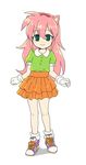  1girl amy_rose animal_ears gloves green_eyes hairband humanization long_hair pink_hair shoes skirt smile sneakers solo sonic_cd sonic_the_hedgehog white_gloves 