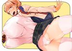  breasts brown_eyes brown_hair covered_nipples gigantic_breasts hair_ornament hairclip huge_breasts mmm narusawa_ryouka occultic;nine panties short_hair skirt smile solo thighhighs underwear 