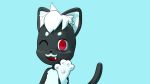  3d_(artwork) blinking blue_background chibi digital_media_(artwork) domestic_cat fangs felid feline felis fur_mustache invalid_tag kagenekosama kemono mammal paws red_eyes semi-chibi simple_background 