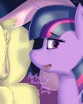  2016 animal_genitalia animal_pussy anus blue_hair clitoris dialogue english_text equine equine_pussy female female/female feral fluttershy_(mlp) friendship_is_magic fur hair horn horse looking_at_viewer mammal multicolored_hair my_little_pony open_mouth pink_hair pony purple_eyes purple_fur pussy signature stargazer text tongue twilight_sparkle_(mlp) two_tone_hair unicorn yellow_fur 