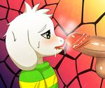  anthro asriel_dreemurr balls blush boss_monster caprine clothing cub duo erection goat humanoid_penis male male/male mammal penis precum smegma tongue undertale video_games wycicus young 