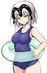  fate/grand_order fate_(series) headpiece innertube jeanne_d'arc_(alter)_(fate) jeanne_d'arc_(fate)_(all) looking_at_viewer one-piece_swimsuit school_swimsuit sen_(astronomy) short_hair smile solo swimsuit white_background yellow_eyes 