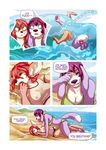  anthro armpits beach bikini border breasts brown_fur canine clothing cocker_spaniel cold comic day dog duo ear_piercing english_text erect_nipples eye_contact eyes_closed female fennec fox fur hair hana_(salkitten) lying mammal multicolored_fur multiple_images nipples open_mouth piercing purple_fur purple_hair red_hair ruby_(salkitten) salkitten sand sea seaside size_difference sky speech_bubble swimming swimsuit text translucent transparent_clothing water wave white_border white_fur 