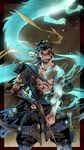  absurdres arrow black_hair blood blood_on_face blue_eyes bow_(weapon) dragon hanzo_(overwatch) headband hermithessa highres japanese_clothes male_focus overwatch ponytail solo tattoo torn_clothes weapon wince 