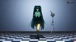  ahoge green_eyes green_hair hatsune_miku highres kusari_no_shoujo_(vocaloid) long_hair necktie skirt socks solo twintails ukai_saki vocaloid wallpaper 