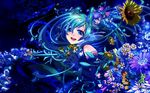  akezu aqua_eyes aqua_hair elbow_gloves flower gloves hatsune_miku highres long_hair mikumix smile solo twintails very_long_hair vocaloid wallpaper 