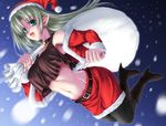  black_legwear christmas christmas_elf elf midriff miyai_sen original pantyhose pointy_ears santa_costume snowing solo 