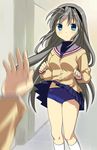  buruma clannad hikarizaka_private_high_school_uniform jimeko sakagami_tomoyo school_uniform skirt skirt_flip skirt_lift solo 