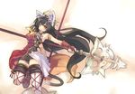  :3 animal_ears black_hair breasts brown_eyes cat_ears cat_tail dual_wielding fantasy fingerless_gloves gloves holding large_breasts long_hair original polearm shibano_kaito solo tail very_long_hair weapon 