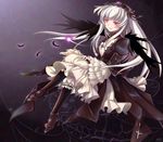  dress feathers flower frills hairband long_hair mtyy pink_eyes rozen_maiden solo suigintou white_hair wings 