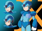  android anime_coloring arm_cannon clenched_hand closed_eyes gradient gradient_background green_eyes helmet male_focus open_mouth rockman rockman_x solo weapon x_(rockman) yume_yoroi 