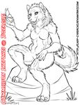  anthro canine cybercat featureless_crotch female fur hair mammal monochrome nude open_mouth sitting smile solo 