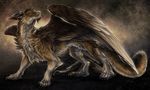  5_toes amber_eyes brown_feathers brown_fur claws digital_media_(artwork) dragon feathered_dragon feathered_wings feathers feral fur furred_dragon grey_fur isvoc male nude smile solo standing toes whie_fur white_feathers wings 
