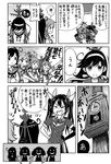  5girls :o ahoge akebono_(kantai_collection) animal animal_on_head arm_up bandaid bandaid_on_face bell bow bunny clock closed_eyes comic flower gameplay_mechanics greyscale hachimaki hair_bell hair_bobbles hair_flower hair_ornament hair_ribbon hands_on_hips headband highres huddle jingle_bell kantai_collection long_hair monochrome multiple_girls oboro_(kantai_collection) on_head open_mouth otoufu pleated_skirt pointing rape_face remodel_(kantai_collection) ribbon rigging sazanami_(kantai_collection) school_uniform serafuku short_hair short_sleeves side_ponytail sidelocks skirt smile tone_(kantai_collection) translated twintails tying_headband ushio_(kantai_collection) 