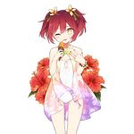  aoba_mahiru braid flower food hair_flower hair_ornament halterneck hibiscus holding ice_cream looking_at_viewer nail_polish one-piece_swimsuit one_eye_closed open_mouth red_hair sama short_hair solo swimsuit transparent_background two_side_up uchi_no_hime-sama_ga_ichiban_kawaii white_swimsuit yellow_eyes 