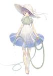  1girl barefoot blue_eyes dress feet female hantoumei_namako hat hose simple_background solo standing white_background 