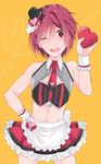  bad_id bad_pixiv_id blush box cosplay crossdressing fate/grand_order fate_(series) free! gift heart heart-shaped_box male_focus matsuoka_rin midriff miniskirt namesake necktie one_eye_closed red_eyes red_hair skirt smile solo suzuko_(star8383) toosaka_rin toosaka_rin_(cosplay) valentine yellow_background 