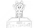  2016 animated anthro blush box clevage clothed clothing digital_media_(artwork) english_text female hair looking_at_viewer mammal monochrome simple_background sketch tem temmie_(undertale) text tg-0 tube_top undertale video_games white_background 