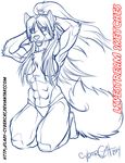  anthro blue_theme canine cybercat female kneeling looking_at_viewer mammal mostly_nude muscular solo watermark 