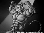  anthro clothed clothing cybercat flexing looking_at_viewer male mammal monochrome muscular open_mouth rat rodent smile solo 
