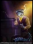  anthro cigar clothed clothing cybercat feline fur hair looking_at_viewer male mammal musical_instrument piano simple_background sitting solo 