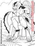  anthro breasts chair cybercat featureless_breasts female forked_tongue monochrome nude outside reptile scalie sitting snake solo throne tongue 