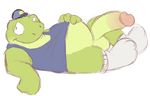  amphibian anthro balls circumcised clothing erection flat_colors headgear humanoid_penis legwear lying male nintendo on_back overweight overweight_male penis pinup pose shirt sketch slippy_toad smile socks solo star_fox tank_top the-alfie-incorporated toad video_games 