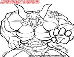  abs anthro bovine cattle clothed clothing cybercat horn looking_at_viewer male mammal monochrome muscular smile solo teeth 