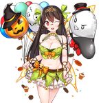  ;d balloon bare_shoulders bell biscuit black_hair blush bow braid breasts bustier candy choker cleavage cupcake deneb_(noble324) fairy_wings food frills glasses hair_flaps hair_ribbon halloween hanasaki_tomoyo_(uchi_no_hime-sama) jingle_bell large_breasts long_hair looking_at_viewer midriff miniskirt mole mole_on_breast navel one_eye_closed open_mouth pleated_skirt red_eyes ribbon skirt smile solo tiara transparent_background uchi_no_hime-sama_ga_ichiban_kawaii wings 