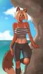  animal_humanoid bbc-chan big_breasts blonde_hair breasts canine cleavage clothed clothing fangs female hair humanoid mammal solo suntan tan_line tight_clothing wolf 