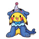  ambiguous_gender black_eyes bow_tie costume cute dipstick_ears feral fur huiro mammal marine nintendo open_mouth pikachu pinniped pok&eacute;mon popplio red_cheeks simple_background smile tongue video_games white_background yellow_fur 