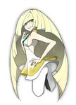  ass bad_id bad_twitter_id bangs bare_arms blonde_hair blunt_bangs breasts cropped_legs dress empty_eyes flat_ass from_behind gem green_eyes grey_hair grin hand_on_hip highres kuroi_paseri leggings long_hair looking_back lusamine_(pokemon) medium_breasts multicolored multicolored_clothes multicolored_hair multicolored_legwear no_bra pokemon pokemon_(game) pokemon_sm short_dress sideboob simple_background sleeveless sleeveless_dress smile solo sparkle streaked_hair teeth two-tone_legwear very_long_hair white_background white_dress 