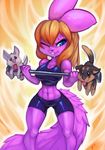  2016 anthro big_breasts breasts canine cute dog female feral group lagomorph mammal rabbit thefuckingdevil 