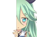  blue_eyes blush green_hair hairpins kantai_collection long_hair personification saratoga_(kantai_collection) shy 
