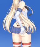  anchor_hair_ornament armpits ass ass_grab bad_anatomy bare_shoulders black_panties blonde_hair breasts cold_(hoshinoskull) cowboy_shot crop_top elbow_gloves from_behind gloves grabbing_own_ass hair_ornament hand_on_ass head_out_of_frame highleg highleg_panties highres kantai_collection long_hair microskirt panties pleated_skirt sailor_collar shimakaze_(kantai_collection) skirt small_breasts solo striped striped_legwear thighhighs thong underwear whale_tail white_gloves 