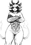  big_breasts black_and_white breasts crossed_arms demon female fire frown hladilnik horn monochrome multi_tail nude pentagram pussy shay_(hladilnik) 