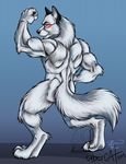  anthro canine cybercat flexing fur looking_at_viewer male mammal muscular nude smile solo standing 