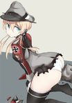  ass blonde_hair green_eyes kantai_collection kneeling microskirt military military_uniform panties prinz_eugen_(kantai_collection) skirt solo souji torn_clothes torn_skirt twintails underwear uniform white_panties 