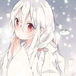  :o breath chiya_(urara_meirochou) commentary_request creature hands_together harikamo long_hair own_hands_together red_eyes snow_bunny snowing solo urara_meirochou white_hair winter 