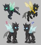 2016 ambiguous_gender cat-named-fish changeling drone_(mlp) fangs hole_(anatomy) hooves horn insect_wings my_little_pony simple_background wings 