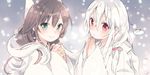  :o aqua_eyes bad_id bad_twitter_id breath brown_hair chiya_(urara_meirochou) commentary_request creature hands_clasped hands_together harikamo long_hair multiple_girls own_hands_together red_eyes smile snowing tatsumi_kon urara_meirochou very_long_hair white_hair wide_sleeves winter winter_clothes 