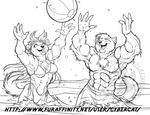  anthro armpits canine clothed clothing cybercat duo female male mammal monochrome muscular outside smile standing swimsuit 