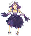  1girl :3 :d acerola_(pokemon) akp0524 armlet bangs breasts cleavage collarbone dress elite_four fingernails full_body hair_ornament half_updo highres looking_at_viewer open_mouth pokemon pokemon_(game) pokemon_sm purple_dress purple_eyes purple_hair sandals short_hair simple_background small_breasts smile solo standing stitches torn_clothes torn_dress transparent_background z-move 