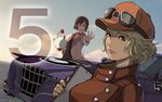  absurdres car character_doll cidney_aurum commentary countdown english_commentary final_fantasy final_fantasy_xv goggles goggles_on_head ground_vehicle highres iris_amicitia moogle motor_vehicle multiple_girls nakaaki_yusaku numbered official_art regalia_(final_fantasy) 