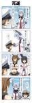  3girls 4koma :d black_hair blank_eyes blue_hair breasts brown_hair closed_eyes collar comic commentary crop_top detached_sleeves dress epaulettes fingerless_gloves gloves hair_between_eyes hair_ornament hair_tie hairband hand_on_hip hands_together hat headgear highres japanese_clothes jitome kantai_collection large_breasts leaning_forward little_boy_admiral_(kantai_collection) long_hair long_sleeves midriff military military_hat military_uniform multiple_girls murakumo_(kantai_collection) mutsu_(kantai_collection) navel necktie nontraditional_miko o_o open_mouth peaked_cap petting rappa_(rappaya) red_eyes red_skirt sailor_dress salute short_hair sidelocks skirt small_breasts smile tearing_up tears translated uniform wide_sleeves yamashiro_(kantai_collection) 