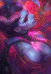  akasha_the_queen_of_pain artgerm bare_shoulders big_breasts black_hair blue_hair blue_skin breasts defense_of_the_ancients demon dota female hair hi_res horn lips long_hair red_eyes solo succubus video_games wings 